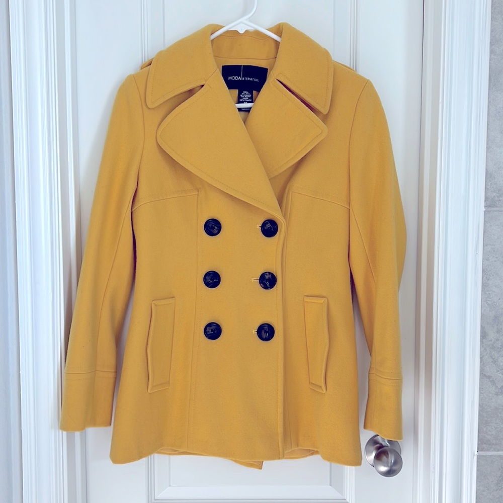 Yellow Wool Peacoat by Moda International